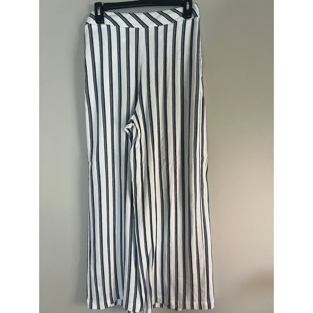 Free People Womens XS Blue White Striped Wide Leg High Waisted Pants